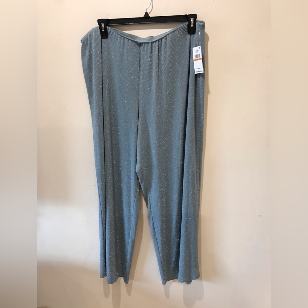 Women’s Plus Alex Evenings Metallic Knit Straight Leg Pants/ice Sage/size 3X/nwt